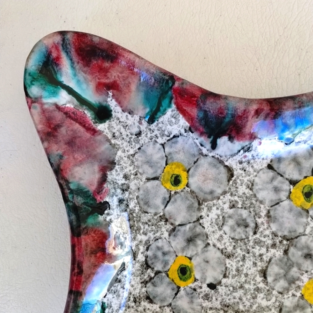 Italian Art Pottery Trinket Dish Ashtray Dripped Glazed Amoeba Freeform Signed - Picture 4 of 15